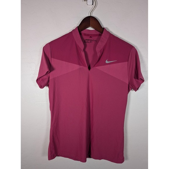 Nike Golf Polo Shirt Womens Medium Pink Dri-FIT Split Neck Athletic Short Sleeve - Picture 1 of 9
